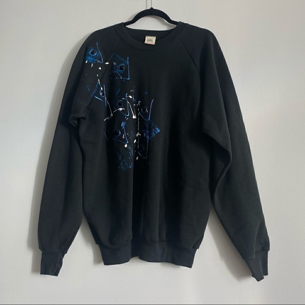 90s Vintage Black & Blue Paint Splatter Oversized Sweatshirt Size XL